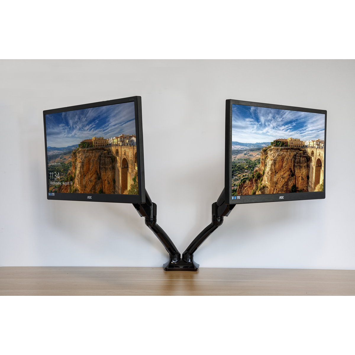 Dellonda Adjustable Double Monitor Arm with 360° Rotation - Black