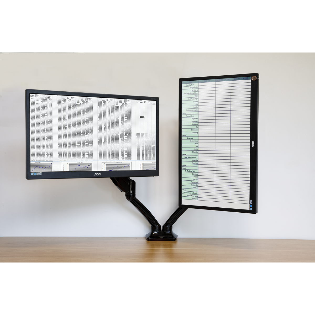 Dellonda Adjustable Double Monitor Arm with 360° Rotation - Black