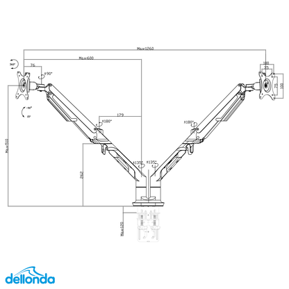 Dellonda Adjustable Double Monitor Arm with 360° Rotation - White