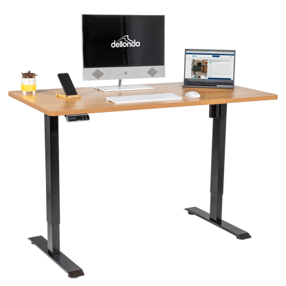 Dellonda Oak Electric Adjustable-Height Standing Desk with Memory, Quiet & Fast 1400 x 700mm