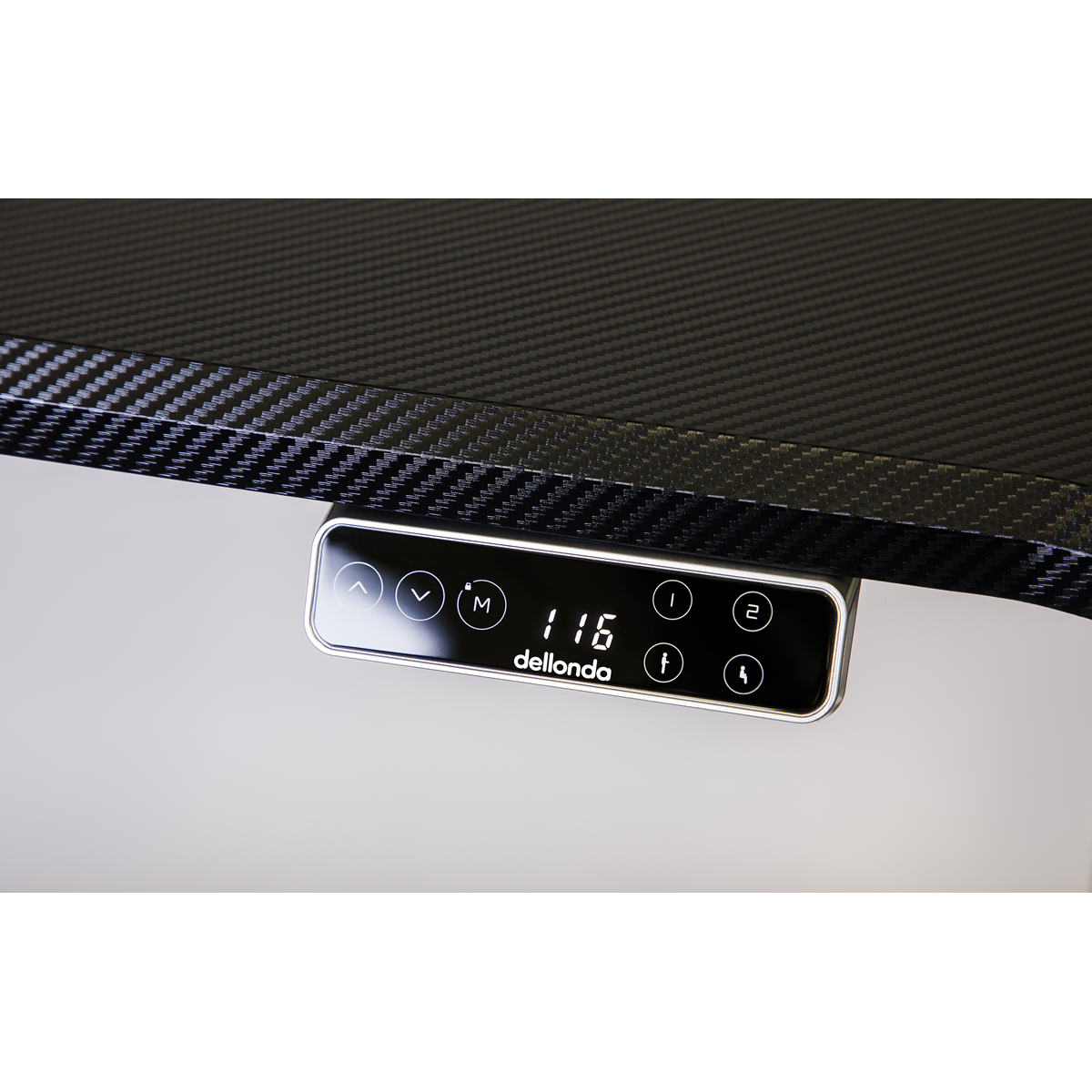 Dellonda Carbon Fibre Effect Electric Height Adjustable Standing Desk with Memory, Quiet, 1400 x 700mm