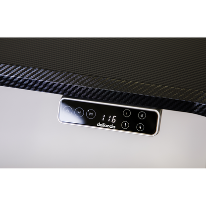 Dellonda Carbon Fibre Effect Electric Height Adjustable Standing Desk with Memory, Quiet, 1400 x 700mm