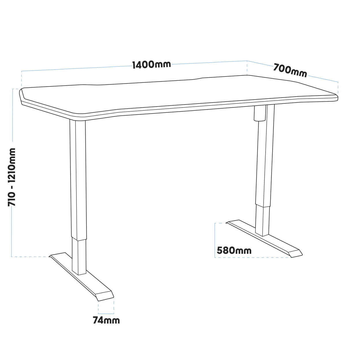 Dellonda Carbon Fibre Effect Electric Height Adjustable Standing Desk with Memory, Quiet, 1400 x 700mm