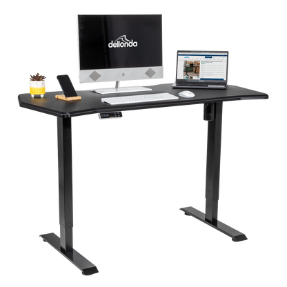 Dellonda Carbon Fibre Effect Electric Height Adjustable Standing Desk with Memory, Quiet, 1400 x 700mm