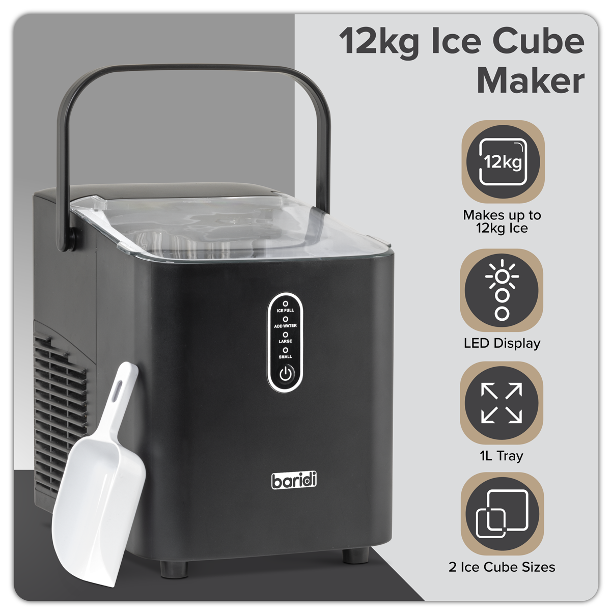 Baridi Ice Cube Maker with LED Display & 10 Minute Freeze