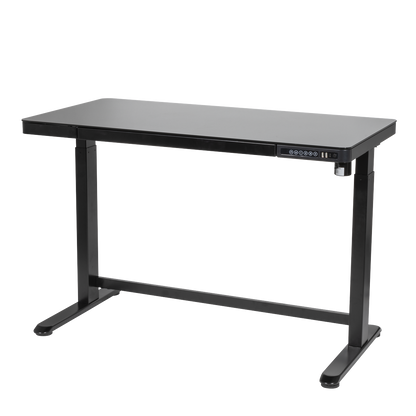Dellonda Single Motor Ultra-Quiet Electric Desk with Control Panel, USB Port & Drawer - Black Desktop