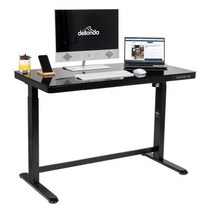 Dellonda Single Motor Ultra-Quiet Electric Desk with Control Panel, USB Port & Drawer - Black Desktop