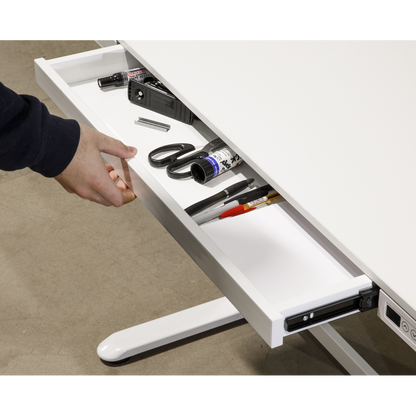 Dellonda Single Motor Ultra-Quiet Electric Desk with Control Panel, USB Port & Drawer - White Desktop