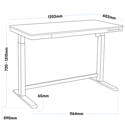 Dellonda Single Motor Ultra-Quiet Electric Desk with Control Panel, USB Port & Drawer - White Desktop