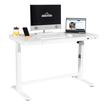 Dellonda Single Motor Ultra-Quiet Electric Desk with Control Panel, USB Port & Drawer - White Desktop