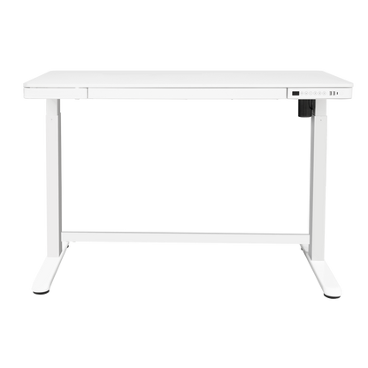 Dellonda Single Motor Ultra-Quiet Electric Desk with Control Panel, USB Port & Drawer - White Desktop