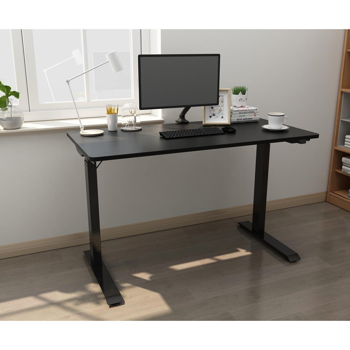 Dellonda Single Motor Ultra-Quiet Adjustable-Height Electric Sit/Stand Desk - Black Desktop