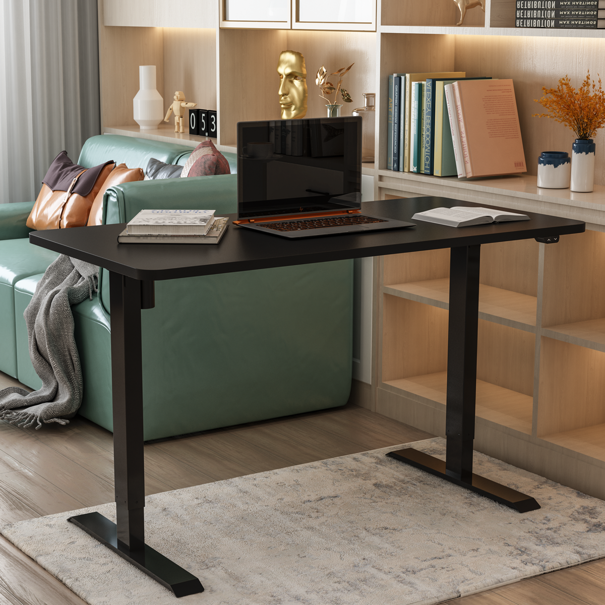 Dellonda Single Motor Ultra-Quiet Adjustable-Height Electric Sit/Stand Desk - Black Desktop