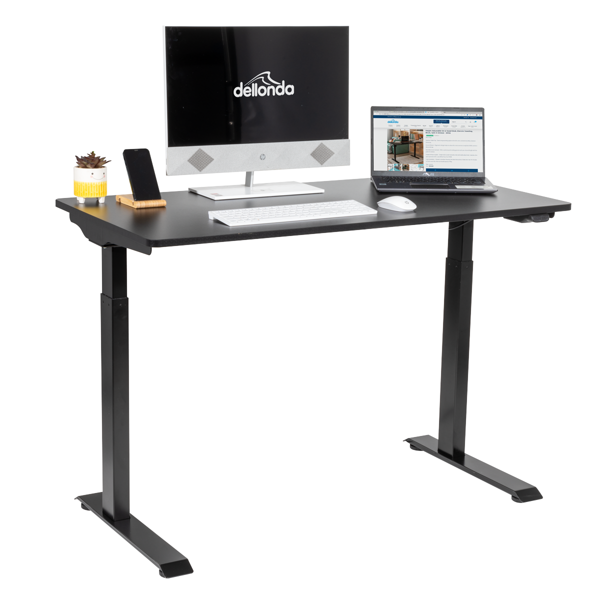 Dellonda Single Motor Ultra-Quiet Adjustable-Height Electric Sit/Stand Desk - Black Desktop