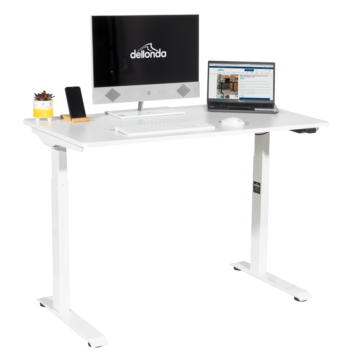 Dellonda Single Motor Ultra-Quiet Adjustable-Height Electric Sit/Stand Desk - White Desktop
