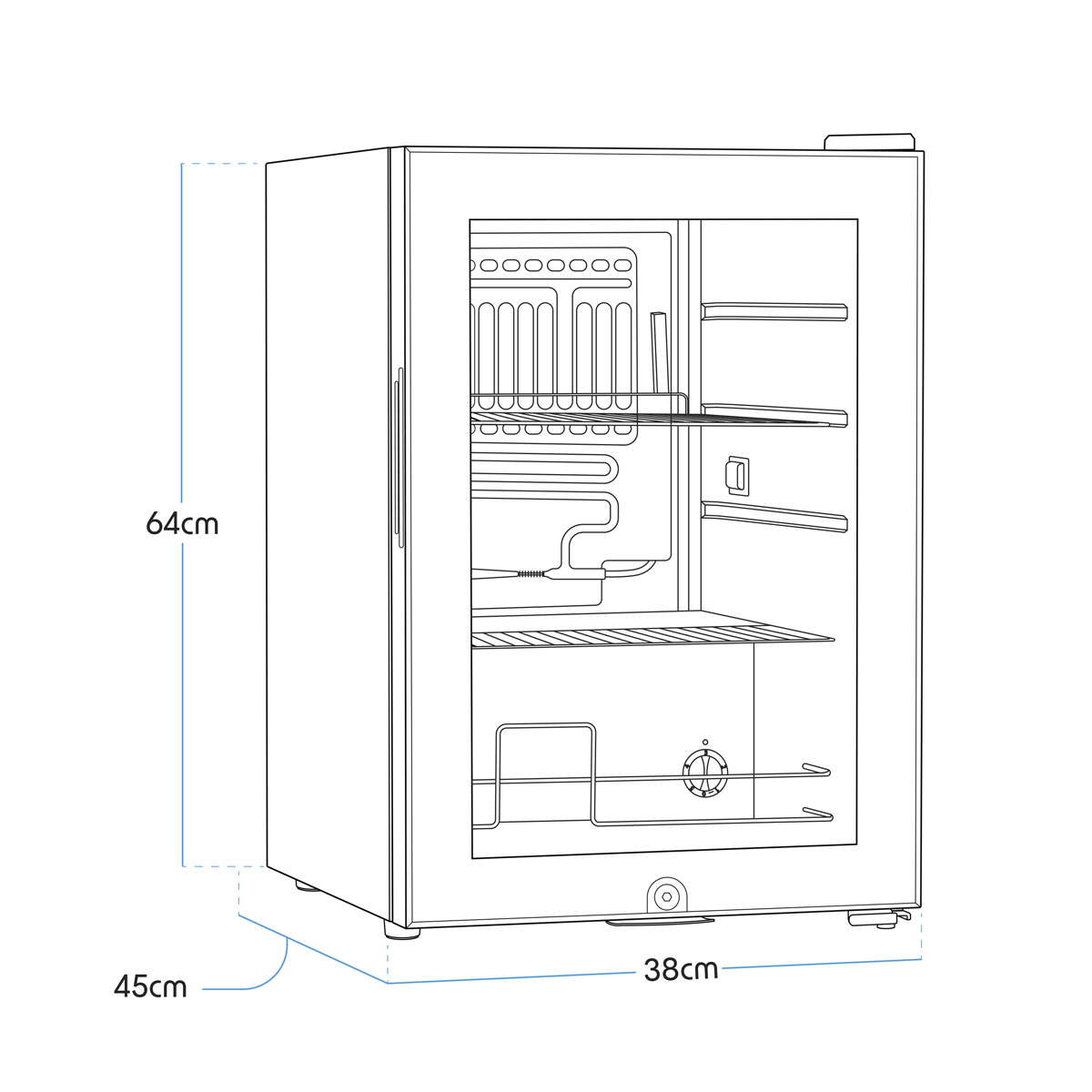 Baridi Beer & Drinks Fridge with LED Light, Black and Glass Door 60L