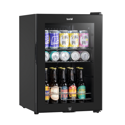 Baridi Beer & Drinks Fridge with LED Light, Black and Glass Door 60L