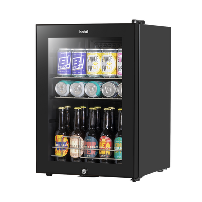 Baridi Beer & Drinks Fridge with LED Light, Black and Glass Door 60L
