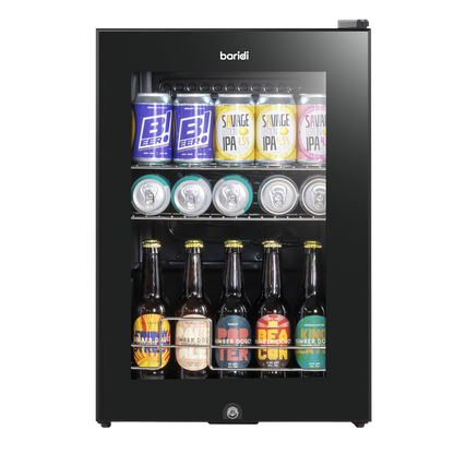 Baridi Beer & Drinks Fridge with LED Light, Black and Glass Door 60L