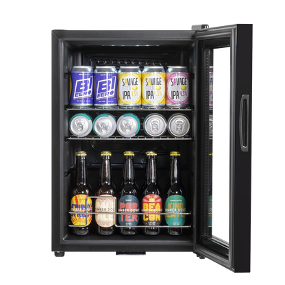 Baridi Beer & Drinks Fridge with LED Light, Black and Glass Door 60L