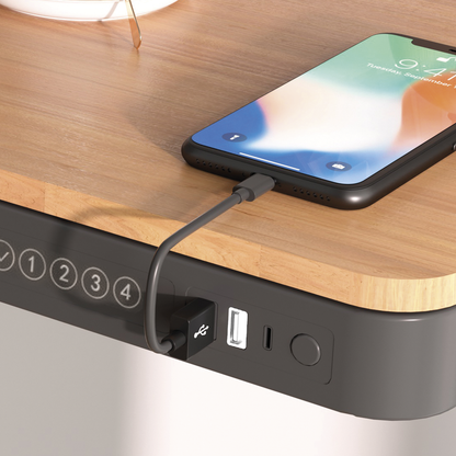 Dellonda Single Motor Ultra-Quiet Electric Desk with Control Panel, USB Port & Drawer - Oak Desktop