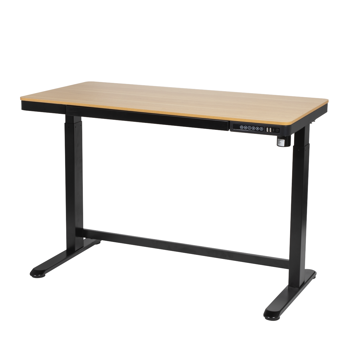 Dellonda Single Motor Ultra-Quiet Electric Desk with Control Panel, USB Port & Drawer - Oak Desktop
