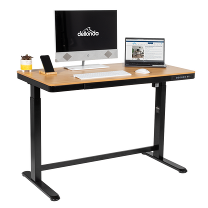 Dellonda Single Motor Ultra-Quiet Electric Desk with Control Panel, USB Port & Drawer - Oak Desktop