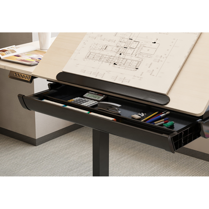 Dellonda Single Motor Ultra-Quiet Electric Adjustable Drawing Table with 40° Tilt, Drawer & Side Table