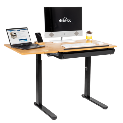 Dellonda Single Motor Ultra-Quiet Electric Adjustable Drawing Table with 40° Tilt, Drawer & Side Table