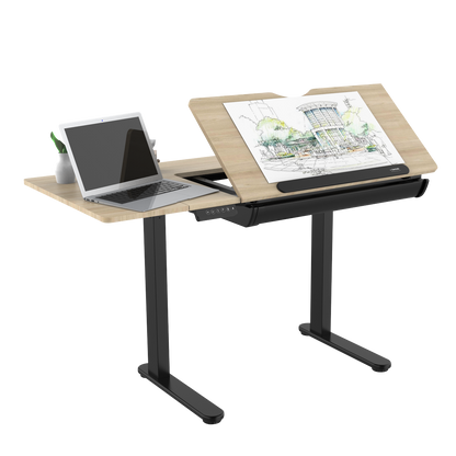 Dellonda Single Motor Ultra-Quiet Electric Adjustable Drawing Table with 40° Tilt, Drawer & Side Table
