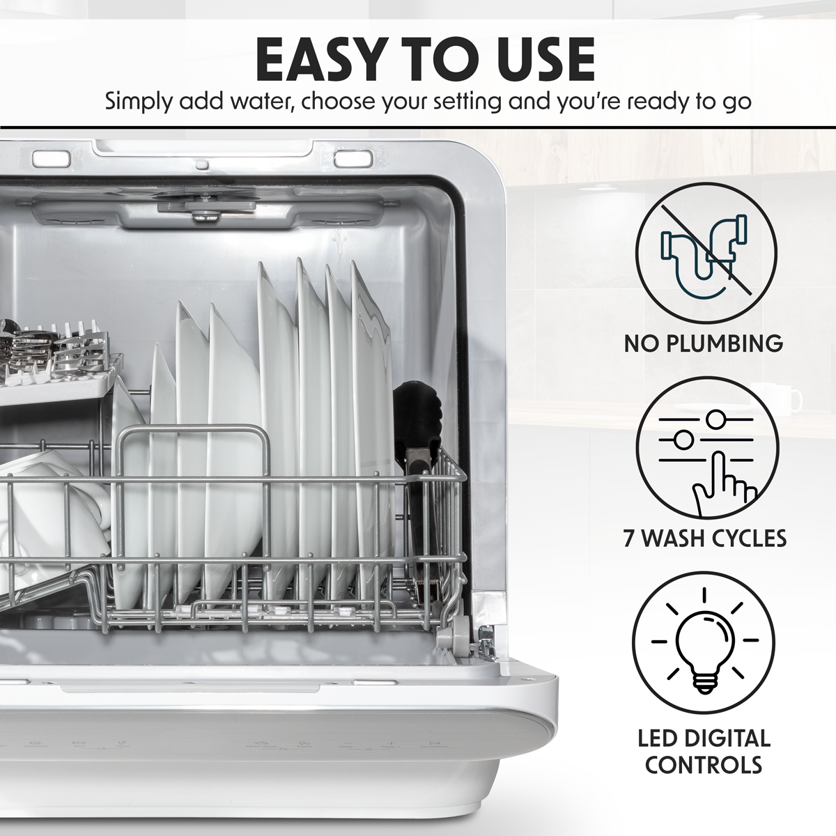 Baridi Tabletop Dishwasher 3 Place Settings 6L Capacity