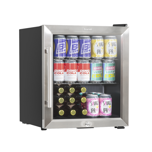 Baridi Mini Tabletop Beer & Drinks Fridge 50L Capacity - Stainless Steel