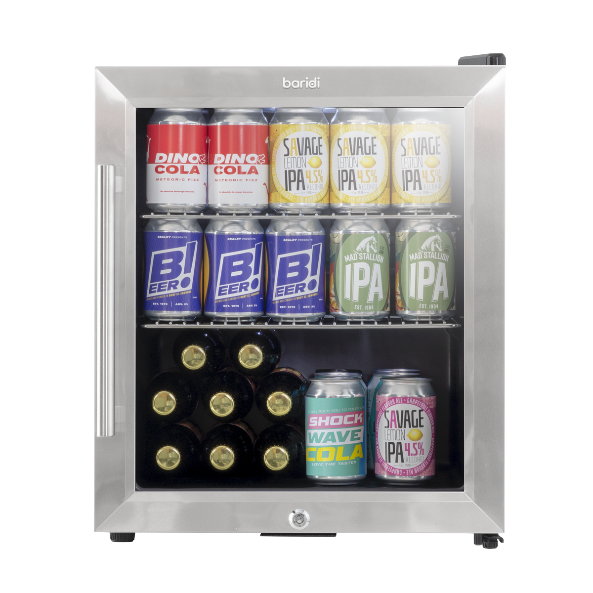 Baridi Mini Tabletop Beer & Drinks Fridge 50L Capacity - Stainless Steel