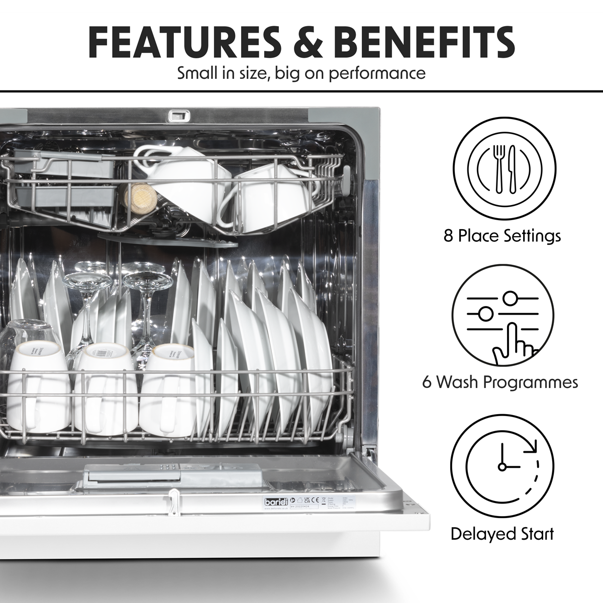 Baridi Tabletop Dishwasher 8 Place Settings 8L Capacity