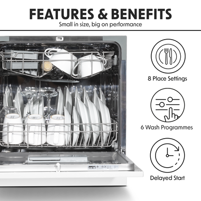Baridi Tabletop Dishwasher 8 Place Settings 8L Capacity