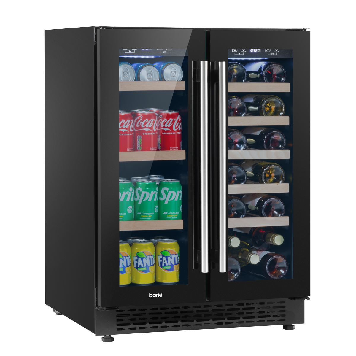Baridi 40 Bottle/120 Can Under-Counter/Freestanding Dual Zone Wine Fridge & Cooler 60cm