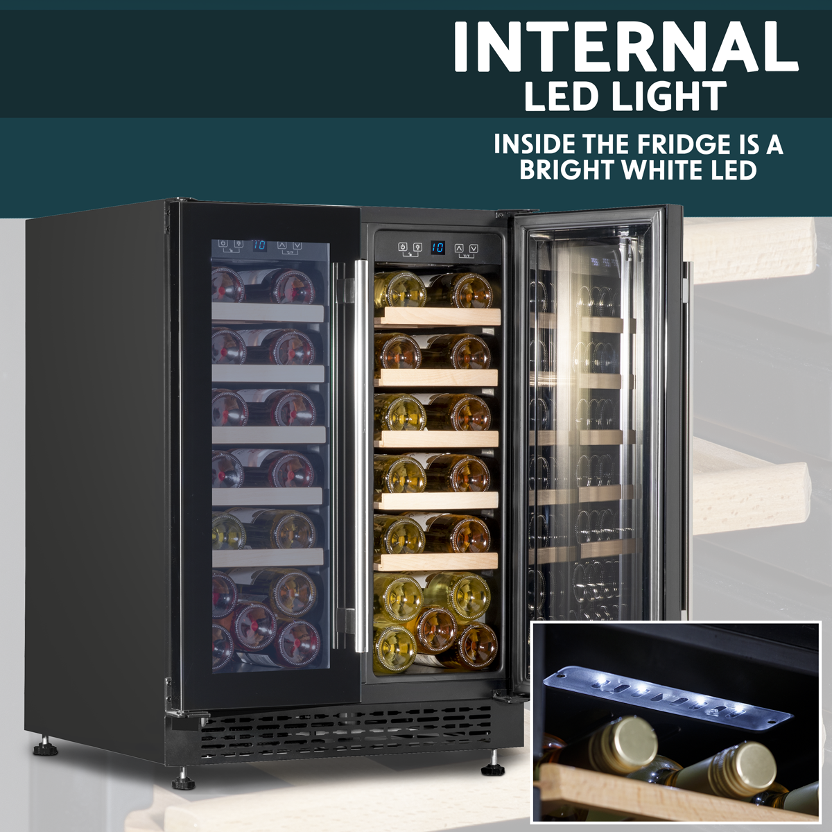 Baridi 40 Bottle/120 Can Under-Counter/Freestanding Dual Zone Wine Fridge & Cooler 60cm