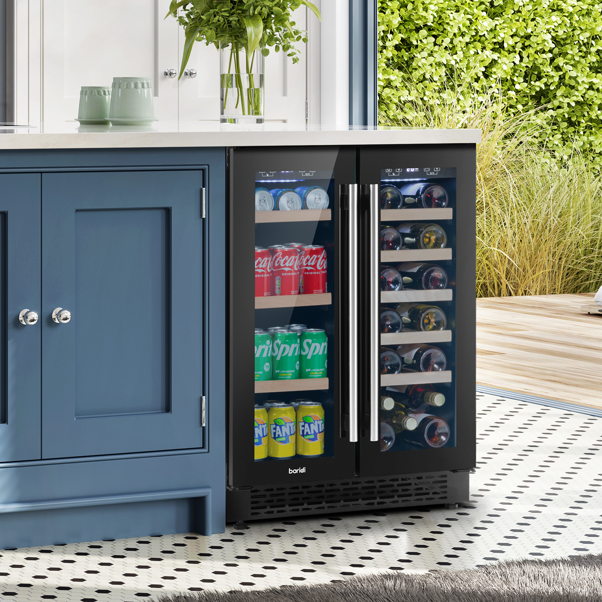 Baridi 40 Bottle/120 Can Under-Counter/Freestanding Dual Zone Wine Fridge & Cooler 60cm