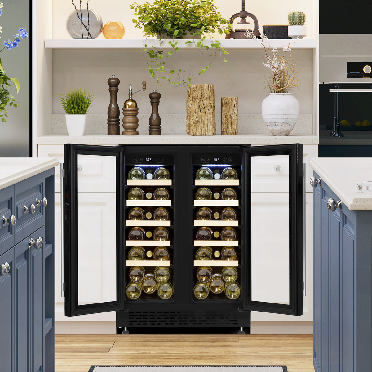 Baridi 40 Bottle/120 Can Under-Counter/Freestanding Dual Zone Wine Fridge & Cooler 60cm