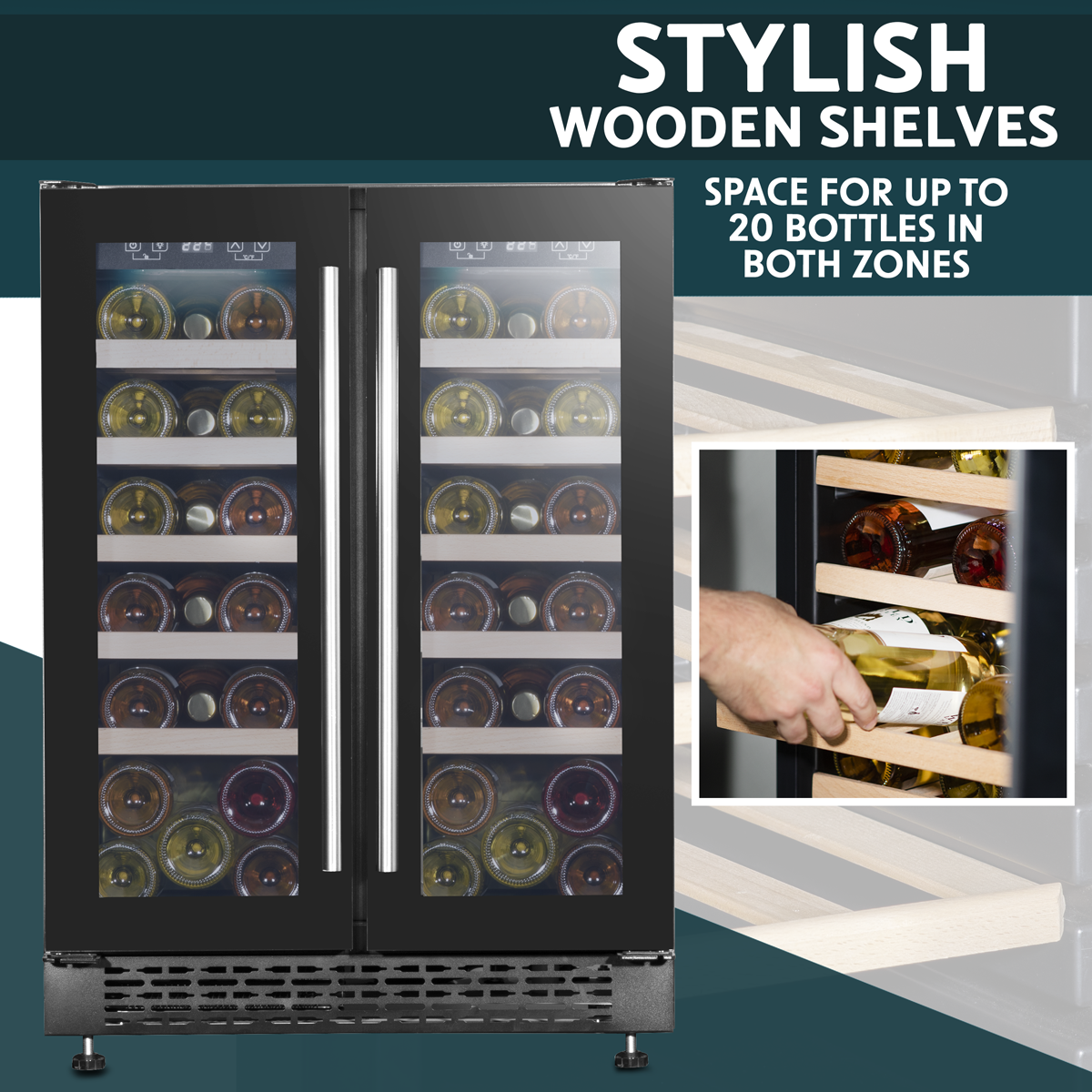 Baridi 40 Bottle/120 Can Under-Counter/Freestanding Dual Zone Wine Fridge & Cooler 60cm