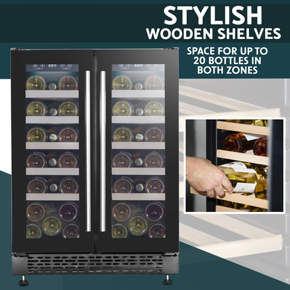 Baridi 40 Bottle/120 Can Under-Counter/Freestanding Dual Zone Wine Fridge & Cooler 60cm