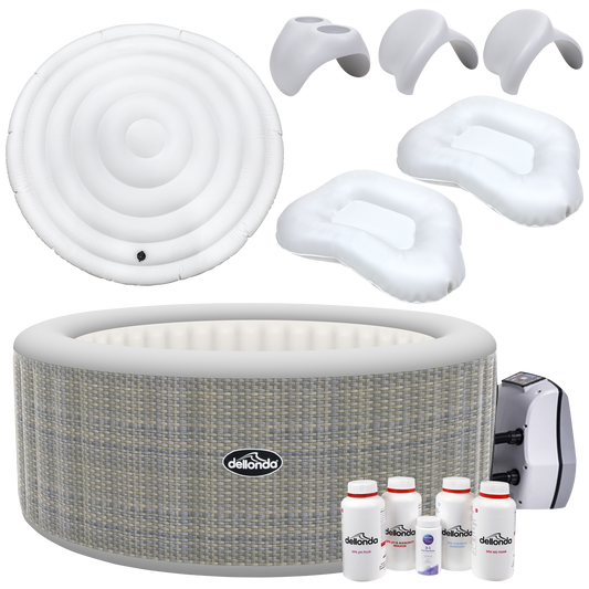 Dellonda 4-6 Person Inflatable Hot Tub/Spa with Smart Pump & Starter Kit - Rattan Effect