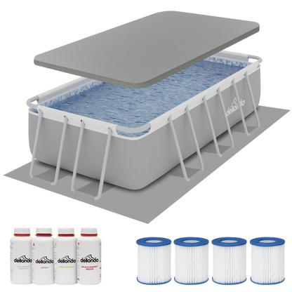 Dellonda Deluxe Steel Frame Swimming Pool with Filter Pump 13ft, Top Cover, Ground Sheet, Additional Filters & Starter Kit