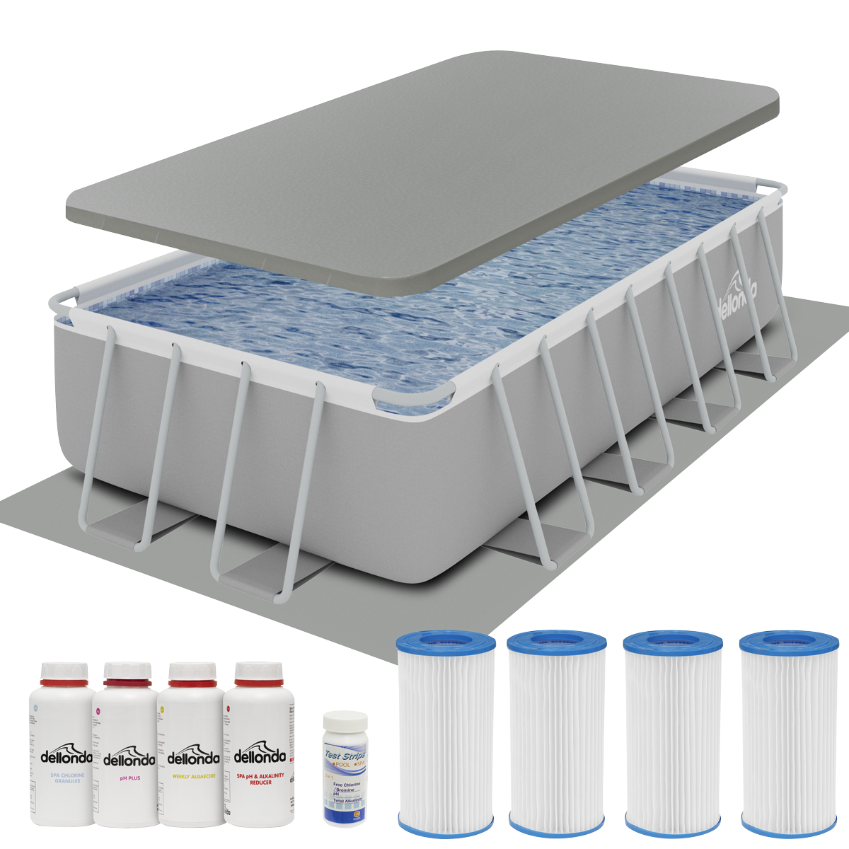Dellonda Deluxe Steel Frame Swimming Pool with Filter Pump 18ft, Top Cover, Ground Sheet, Additional Filters & Starter Kit