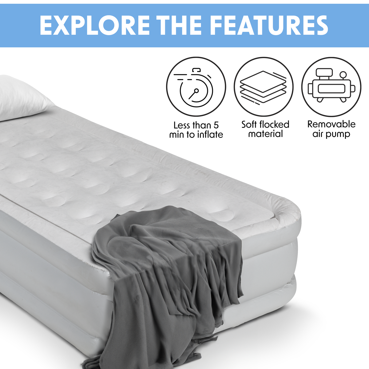 Dellonda Raised Air Bed with Removable Electric Pump & Storage Bag