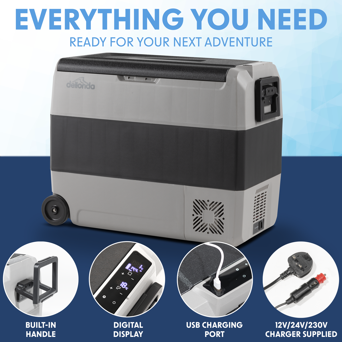Dellonda Portable Fridge Freezer/Cool Box with LED Display 60L