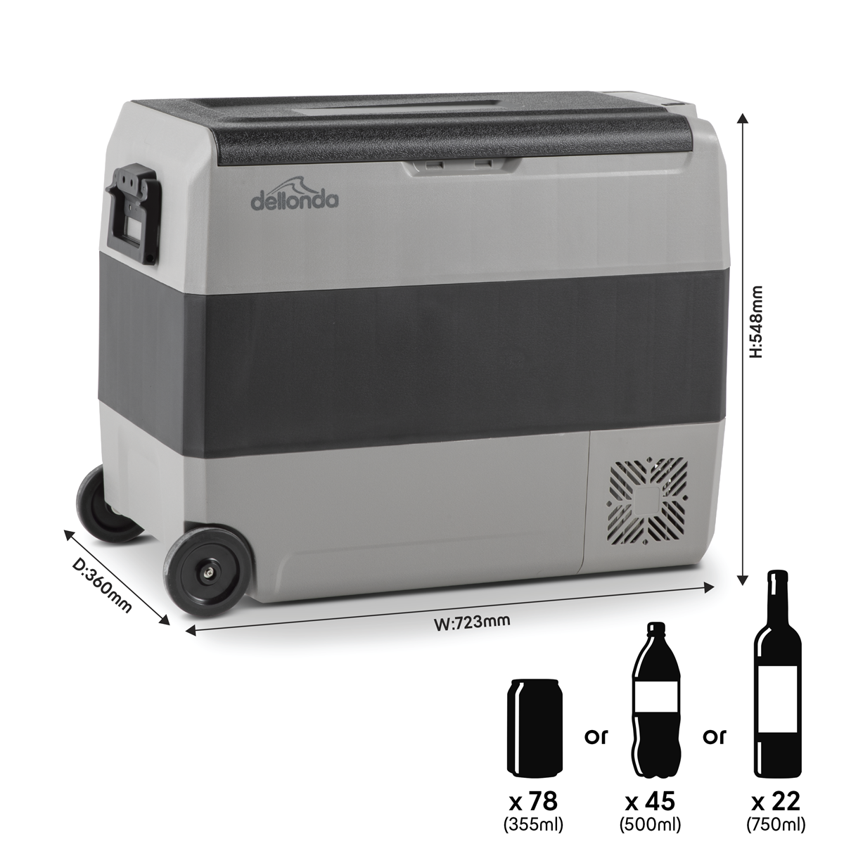 Dellonda Portable Fridge Freezer/Cool Box with LED Display 60L