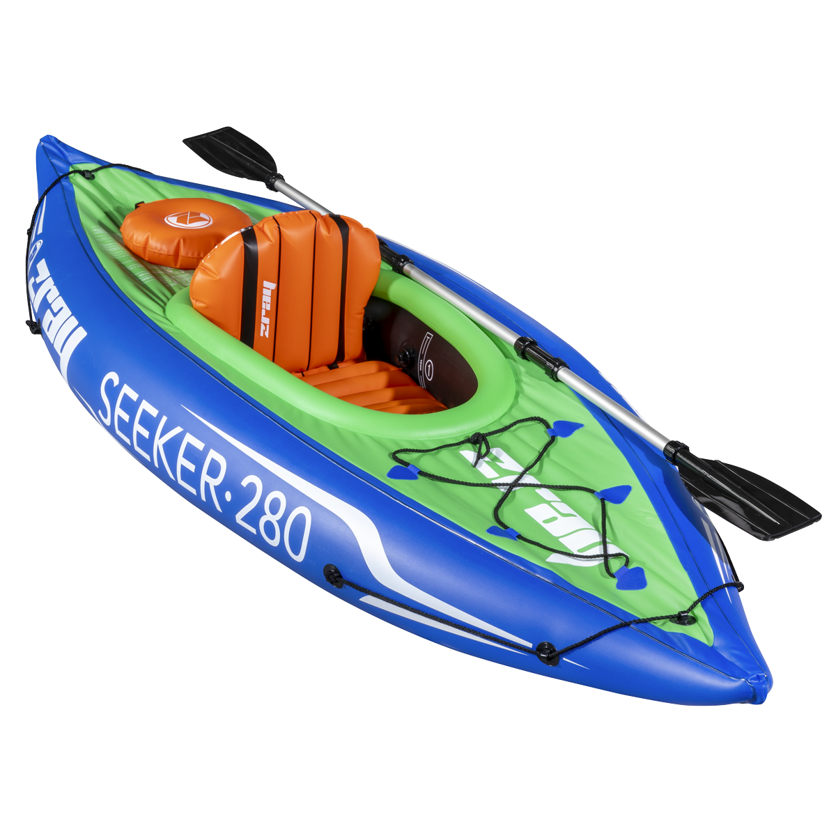 Dellonda Inflatable One-Person Kayak/Canoe Set with Pump, Carry Bag & Aluminium Oar - Blue/Green