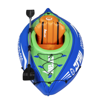 Dellonda Inflatable One-Person Kayak/Canoe Set with Pump, Carry Bag & Aluminium Oar - Blue/Green