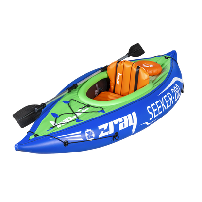 Dellonda Inflatable One-Person Kayak/Canoe Set with Pump, Carry Bag & Aluminium Oar - Blue/Green